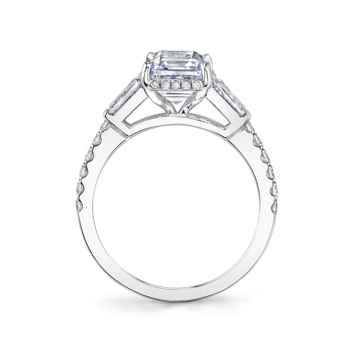 Oval Cut Classic Hidden Halo Engagement Ring with Baguette Side Stones - Isla