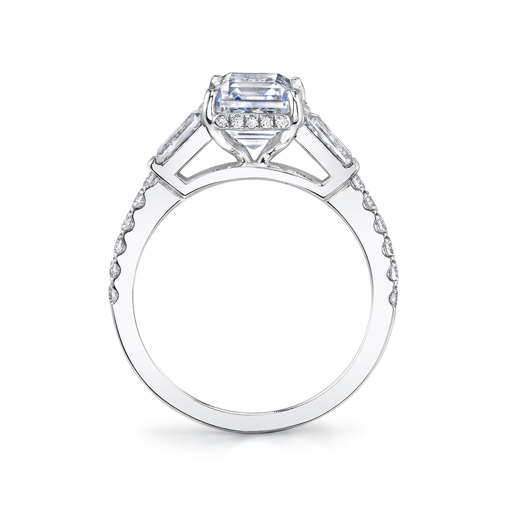 Oval Cut Classic Hidden Halo Engagement Ring with Baguette Side Stones - Isla