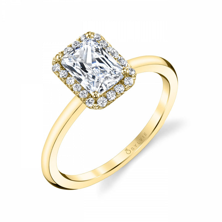 Emerald Cut Solitaire Halo Engagement Ring - Elsie