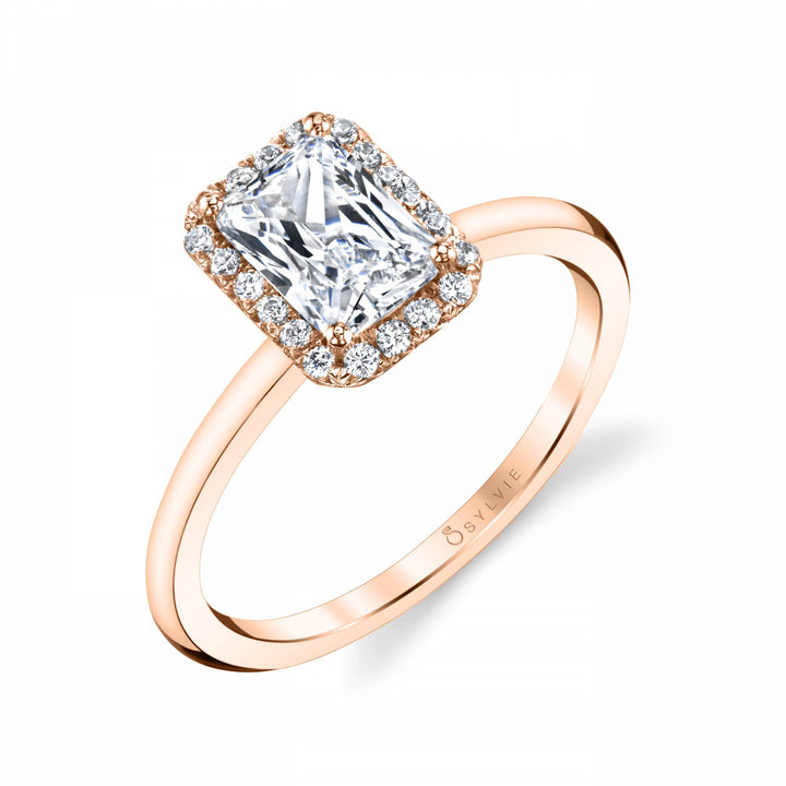 Emerald Cut Solitaire Halo Engagement Ring - Elsie