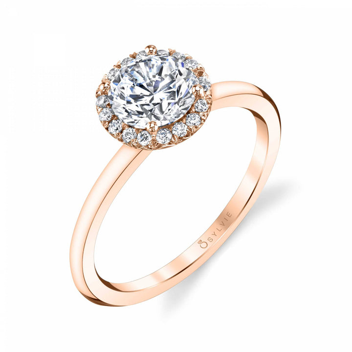 Round Cut Solitaire Halo Engagement Ring - Elsie