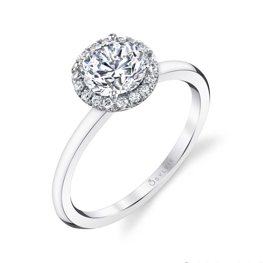 Round Cut Solitaire Halo Engagement Ring - Elsie