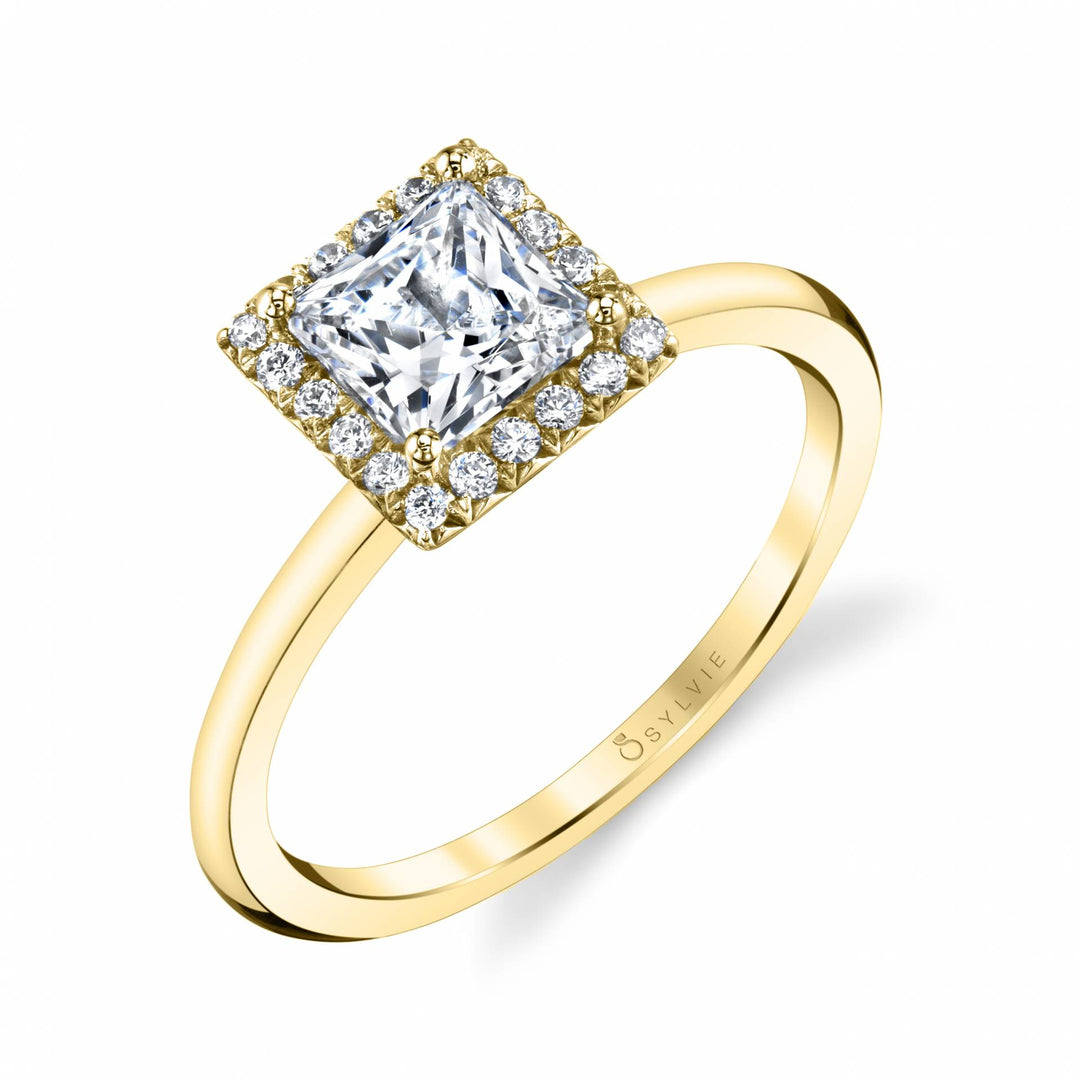 Princess Cut Solitaire Halo Engagement Ring - Elsie