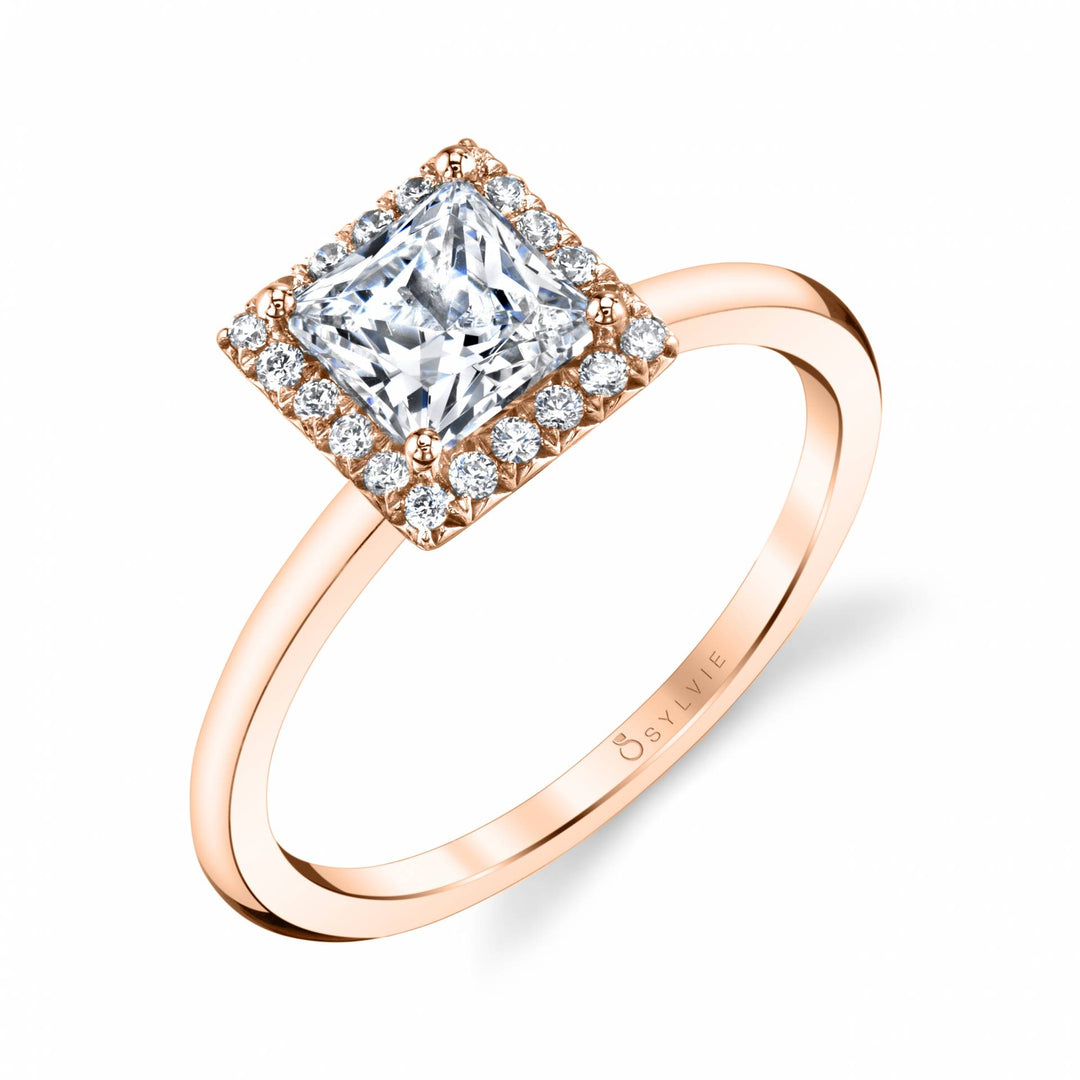 Princess Cut Solitaire Halo Engagement Ring - Elsie