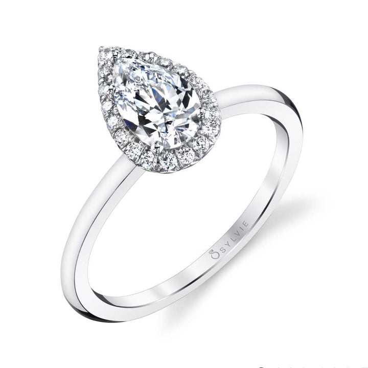 Pear Shaped Solitaire Halo Engagement Ring - Elsie