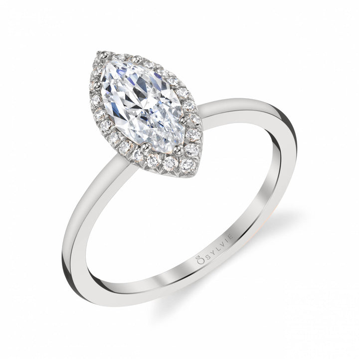 Marquise Cut Solitaire Halo Engagement Ring - Elsie