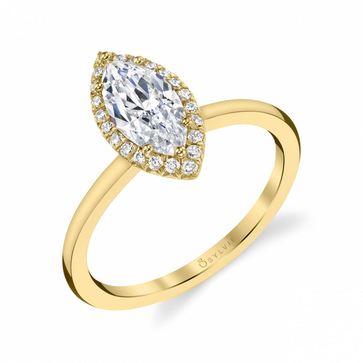 Marquise Cut Solitaire Halo Engagement Ring - Elsie