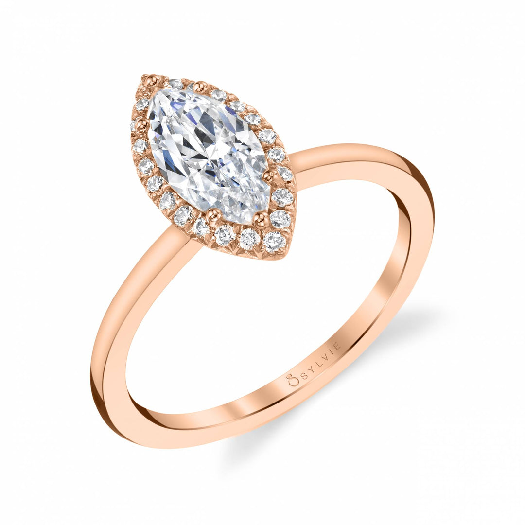 Marquise Cut Solitaire Halo Engagement Ring - Elsie