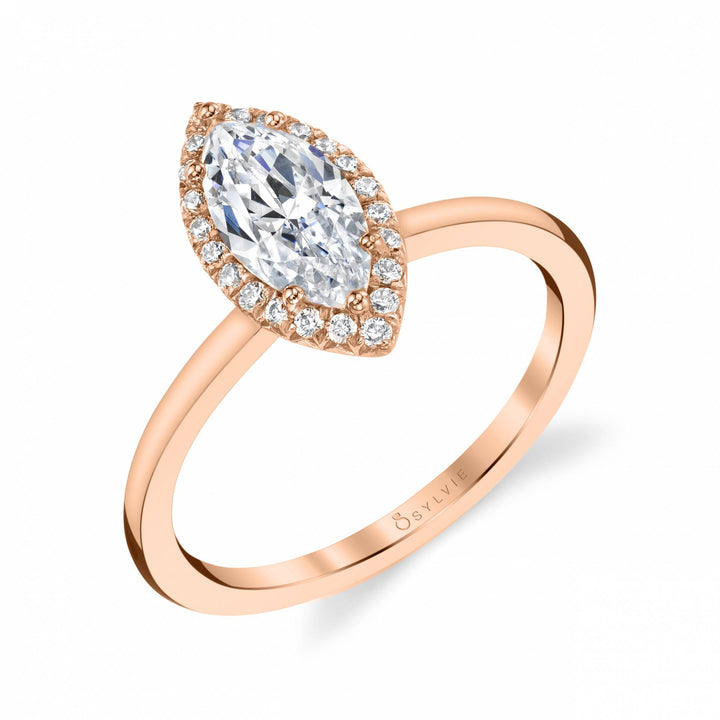 Marquise Cut Solitaire Halo Engagement Ring - Elsie