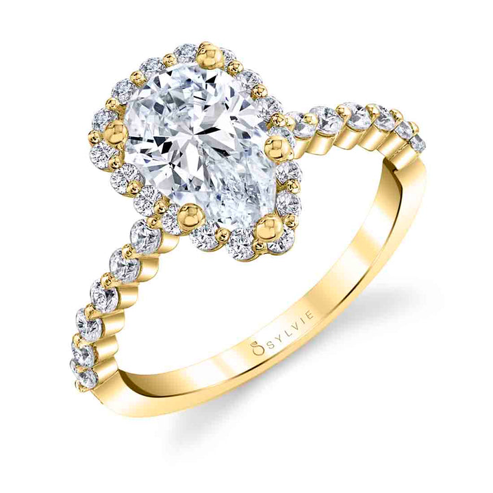 Pear Shaped Classic Halo Engagement Ring - Athena