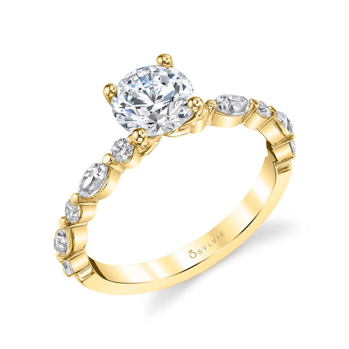 Round Cut Alternating Engagement Ring - Felicity