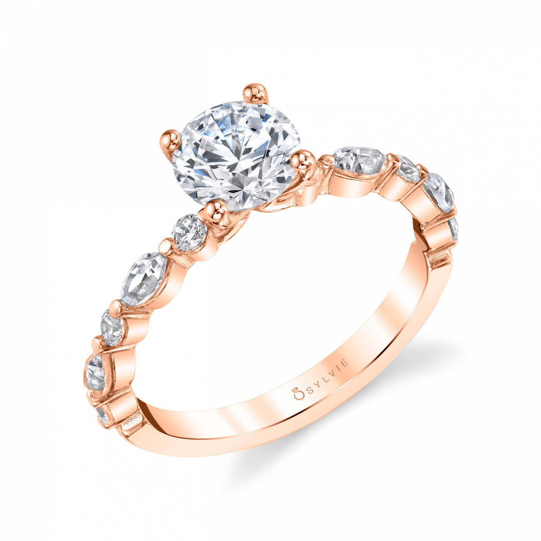 Round Cut Alternating Engagement Ring - Felicity