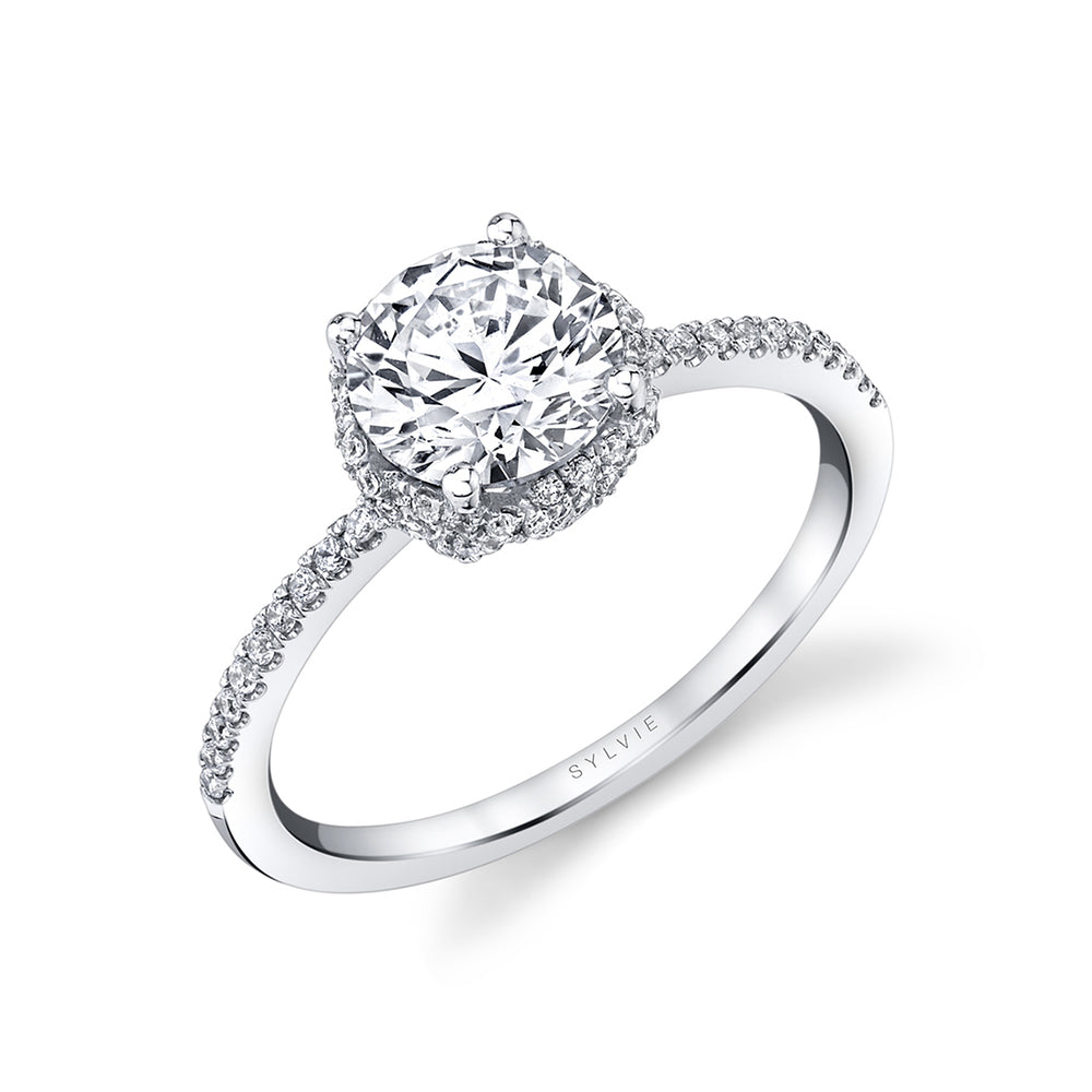 Round Cut Classic Spiral Hidden Halo Engagement Ring - Bristol