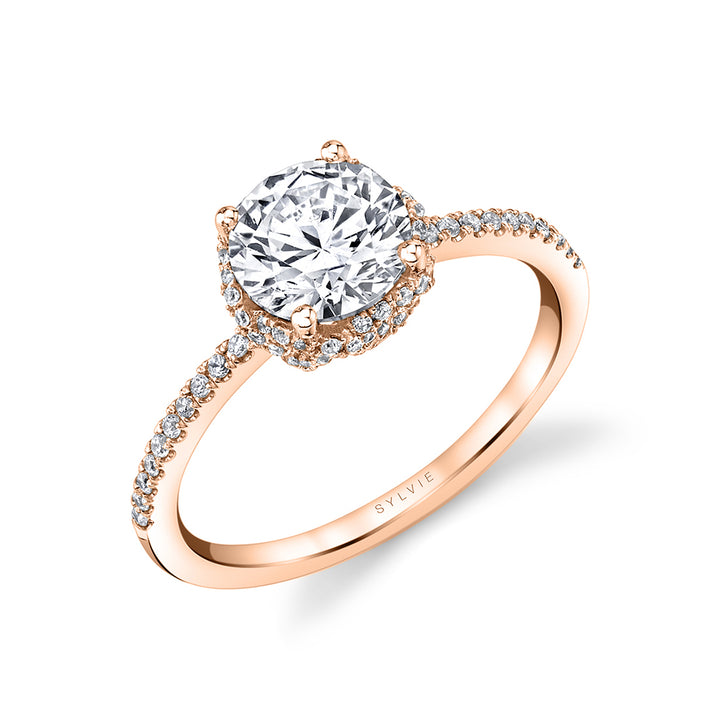 Round Cut Classic Spiral Hidden Halo Engagement Ring - Bristol