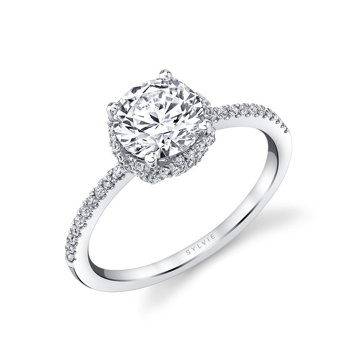 Round Cut Classic Spiral Hidden Halo Engagement Ring - Bristol