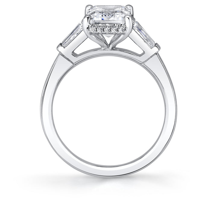 Emerald Cut Three Stone Hidden Halo Engagement Ring - Karrigan