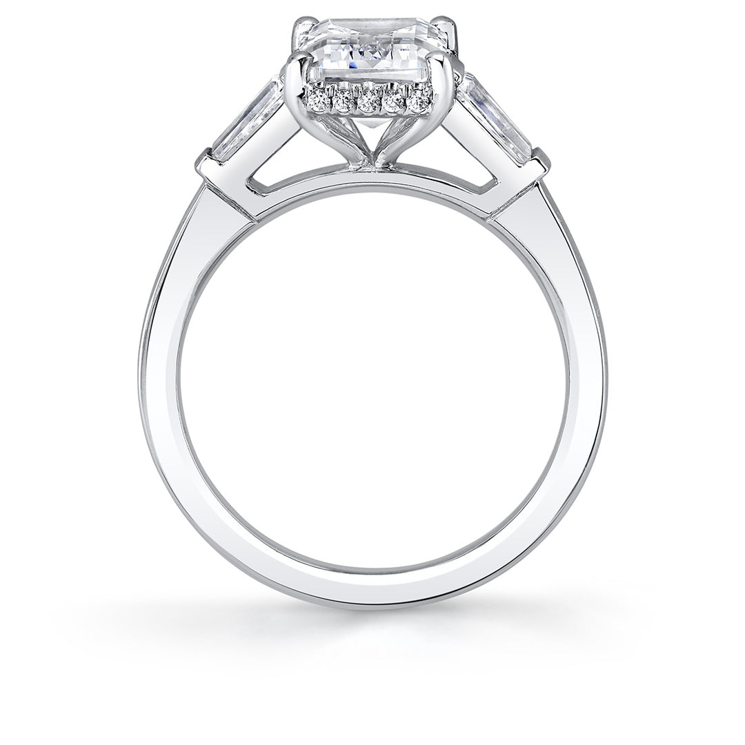 Emerald Cut Three Stone Hidden Halo Engagement Ring - Karrigan