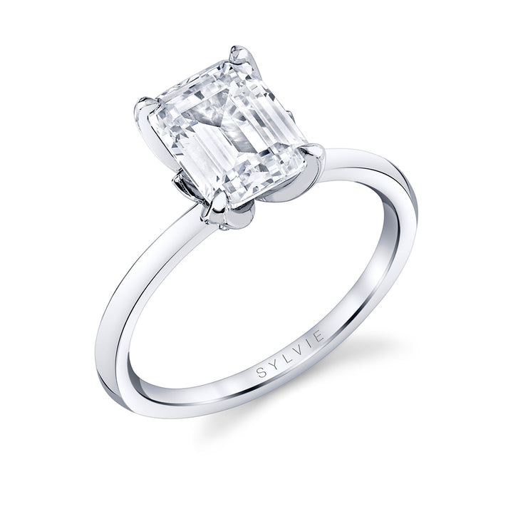 Tulira Emerald Cut Solitaire Diamond Petal Prong Engagement Ring - Shay
