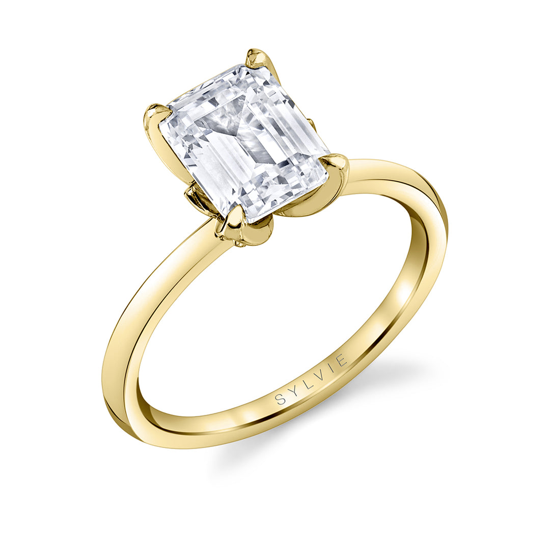 Tulira Emerald Cut Solitaire Diamond Petal Prong Engagement Ring - Shay