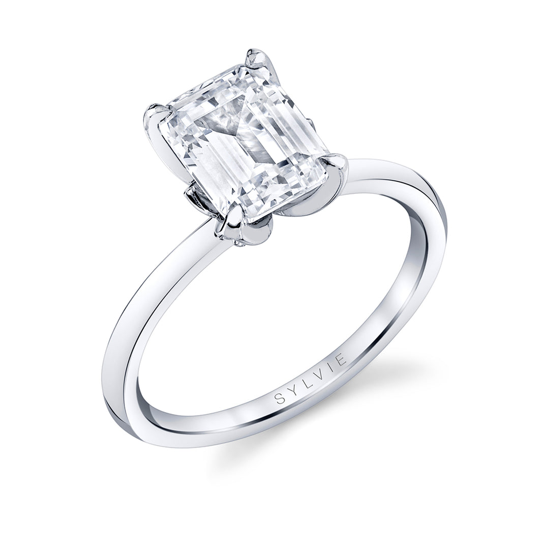 Tulira Emerald Cut Solitaire Diamond Petal Prong Engagement Ring - Shay