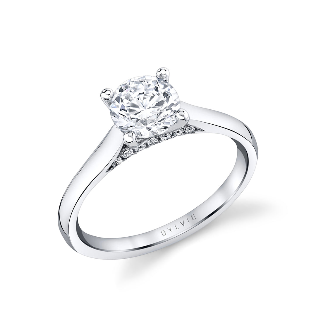 Diamond Bridge Accent Round Cut Solitaire Engagement Ring - Leslie