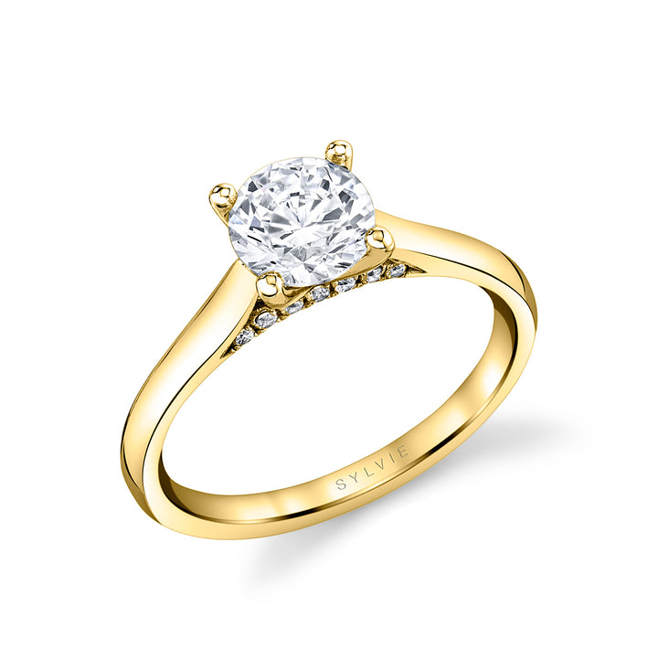Diamond Bridge Accent Round Cut Solitaire Engagement Ring - Leslie