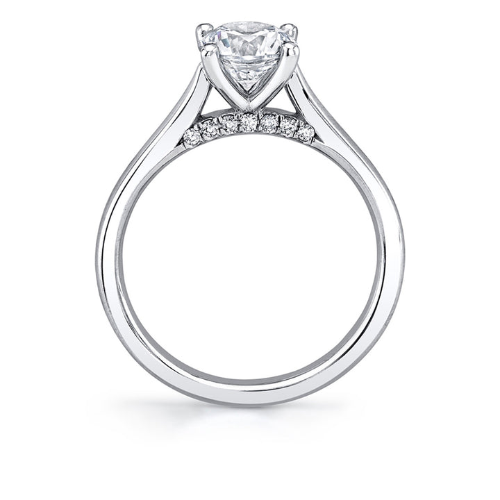 Diamond Bridge Accent Round Cut Solitaire Engagement Ring - Leslie
