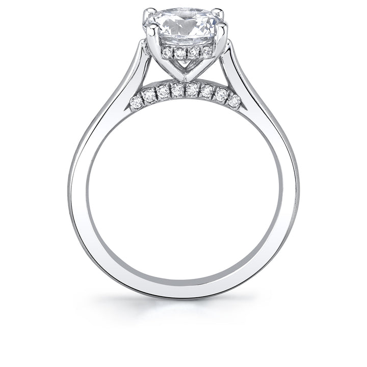 Diamond Bridge Accent Hidden Halo Round Cut Engagement Ring - Lisa