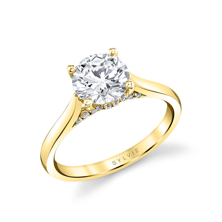 Diamond Bridge Accent Hidden Halo Round Cut Engagement Ring - Lisa