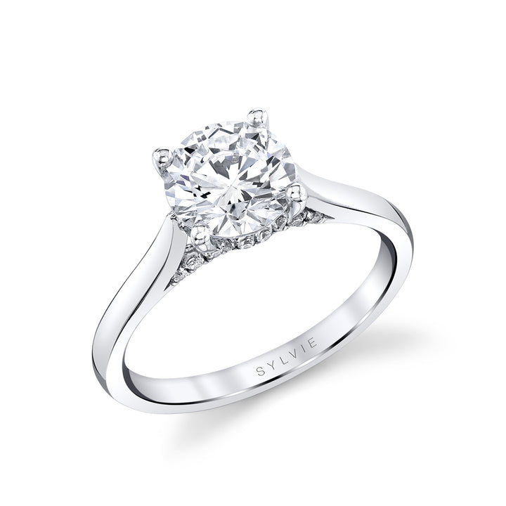Diamond Bridge Accent Hidden Halo Round Cut Engagement Ring - Lisa