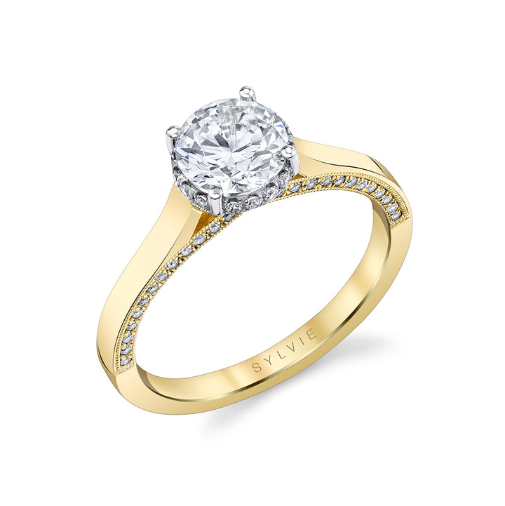 Round Cut Diamond Profile Hidden Halo Engagement Ring - Sawyer