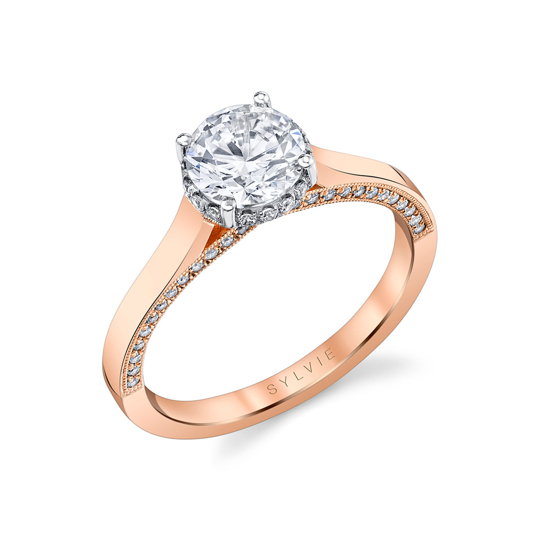 Round Cut Diamond Profile Hidden Halo Engagement Ring - Sawyer