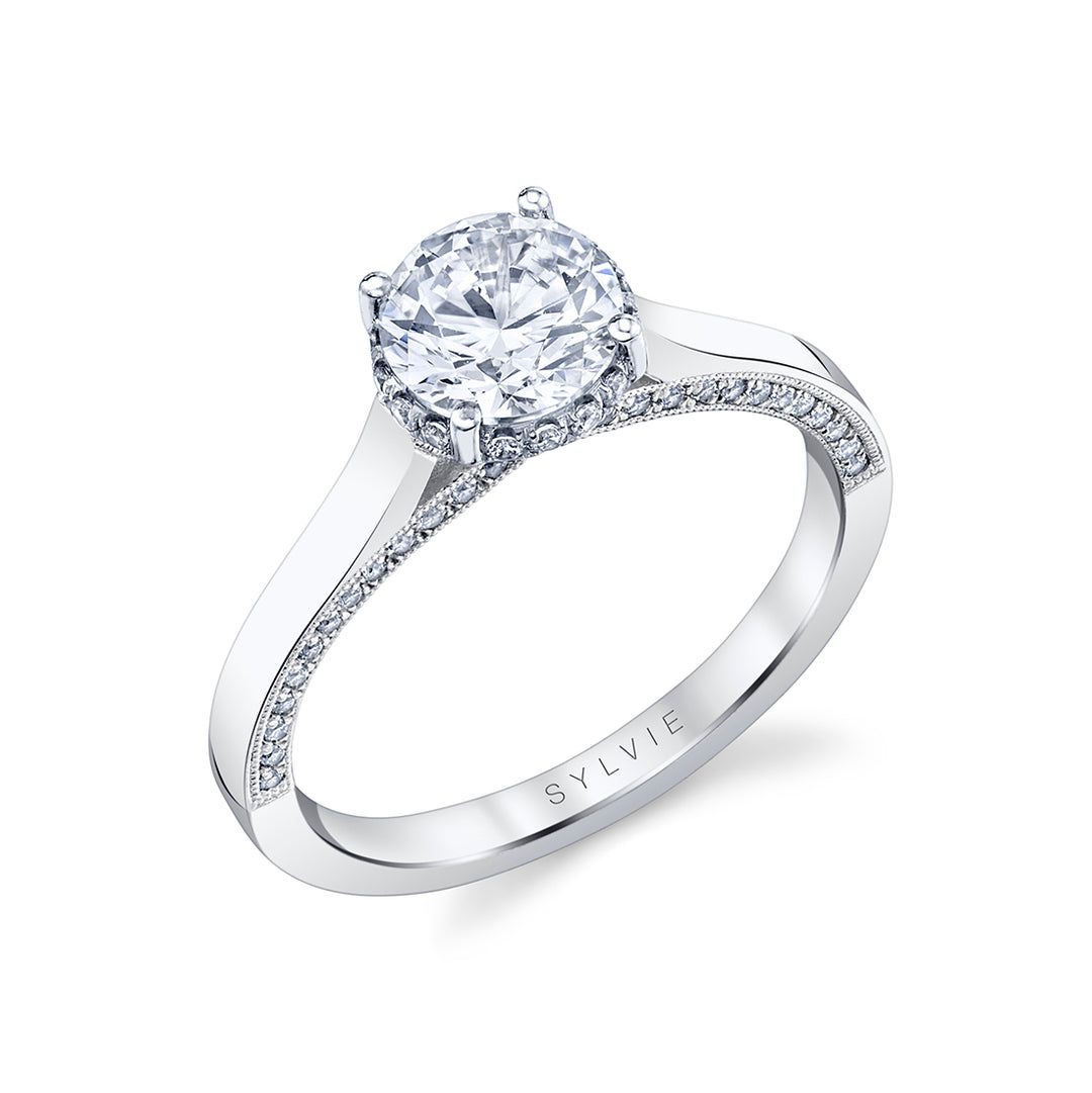 Round Cut Diamond Profile Hidden Halo Engagement Ring - Sawyer