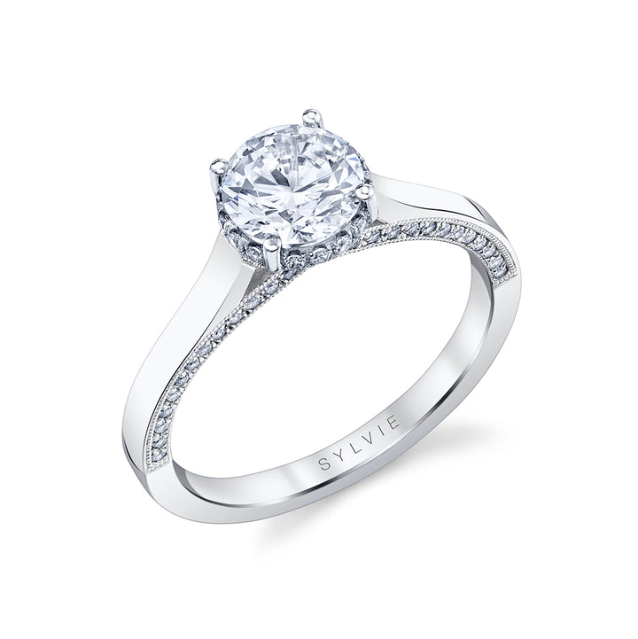 Round Cut Diamond Profile Hidden Halo Engagement Ring - Sawyer