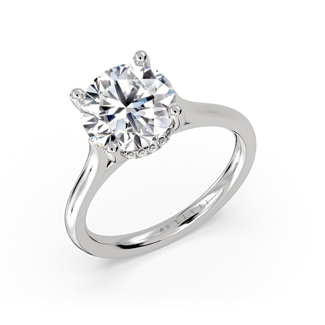 Round Cut Solitaire Hidden Halo Cathedral Engagement Ring - Inez