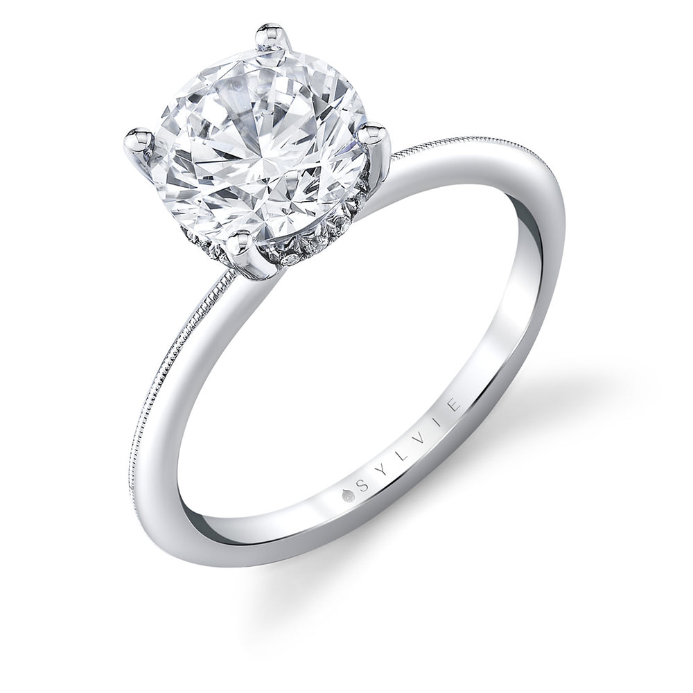 Round Cut Solitaire Engagement Ring with Milgrain Details - Ila