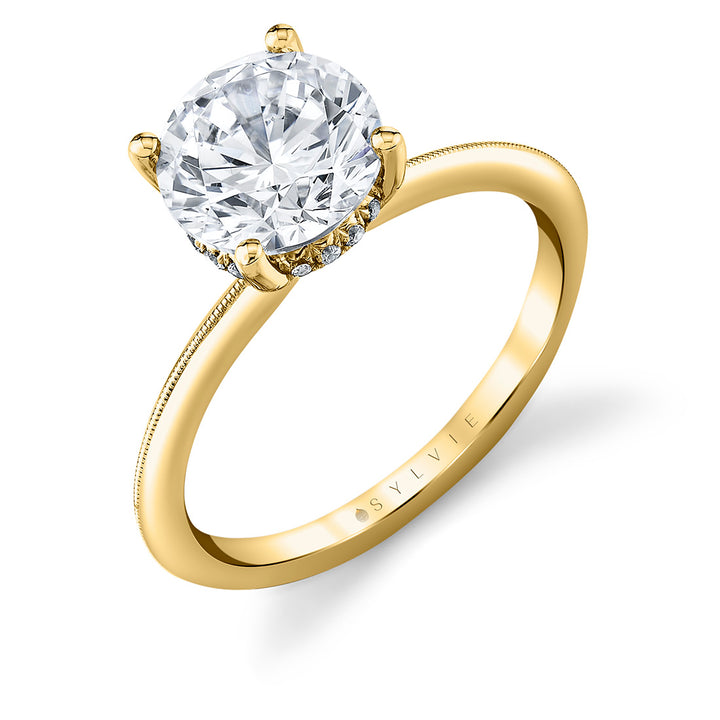 Round Cut Solitaire Engagement Ring with Milgrain Details - Ila