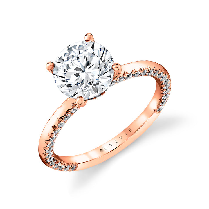 Round Cut Solitaire Engagement Ring with Diamond Profile and Hidden Halo Collar - Ciela