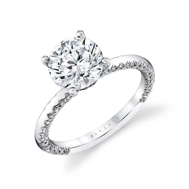 Round Cut Solitaire Engagement Ring with Diamond Profile and Hidden Halo Collar - Ciela