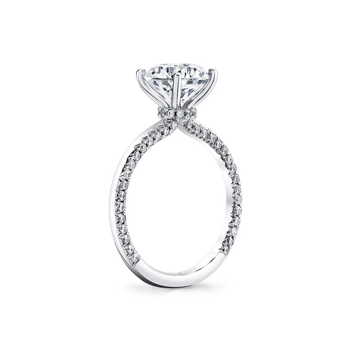 Round Cut Solitaire Engagement Ring with Diamond Profile and Hidden Halo Collar - Ciela