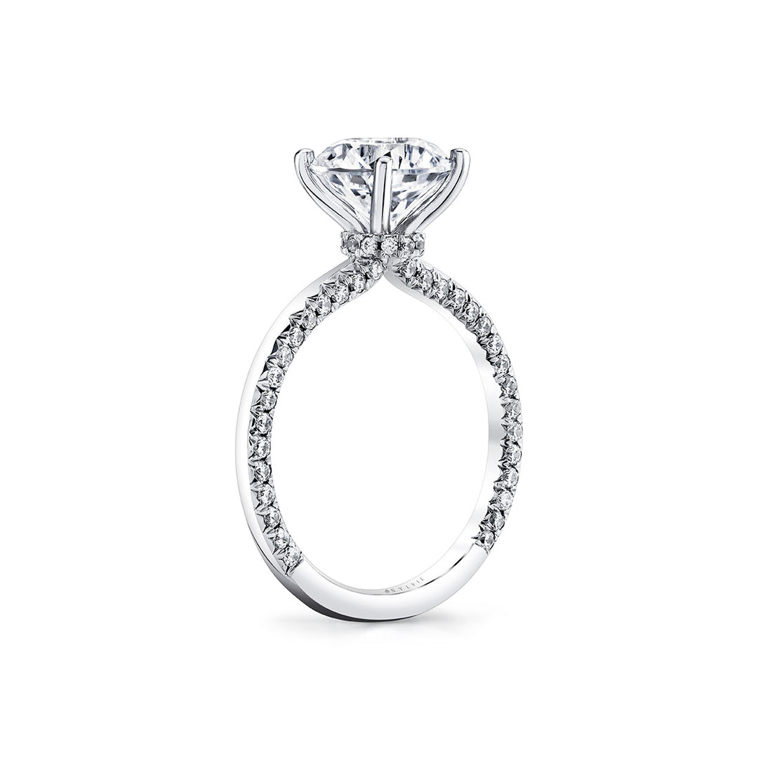Round Cut Solitaire Engagement Ring with Diamond Profile and Hidden Halo Collar - Ciela