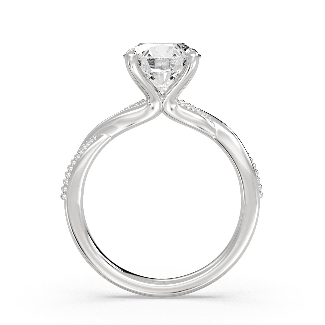 Round Cut Solitaire Milgrain Spiral Engagement Ring - Rue