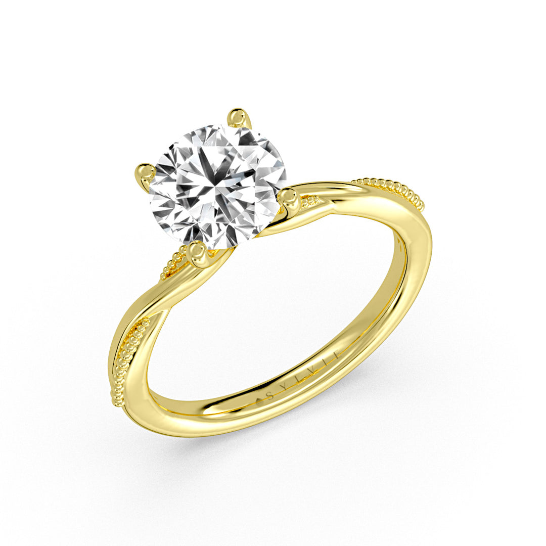 Round Cut Solitaire Milgrain Spiral Engagement Ring - Rue
