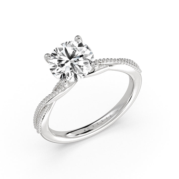 Round Cut Solitaire Milgrain Spiral Engagement Ring - Wiley