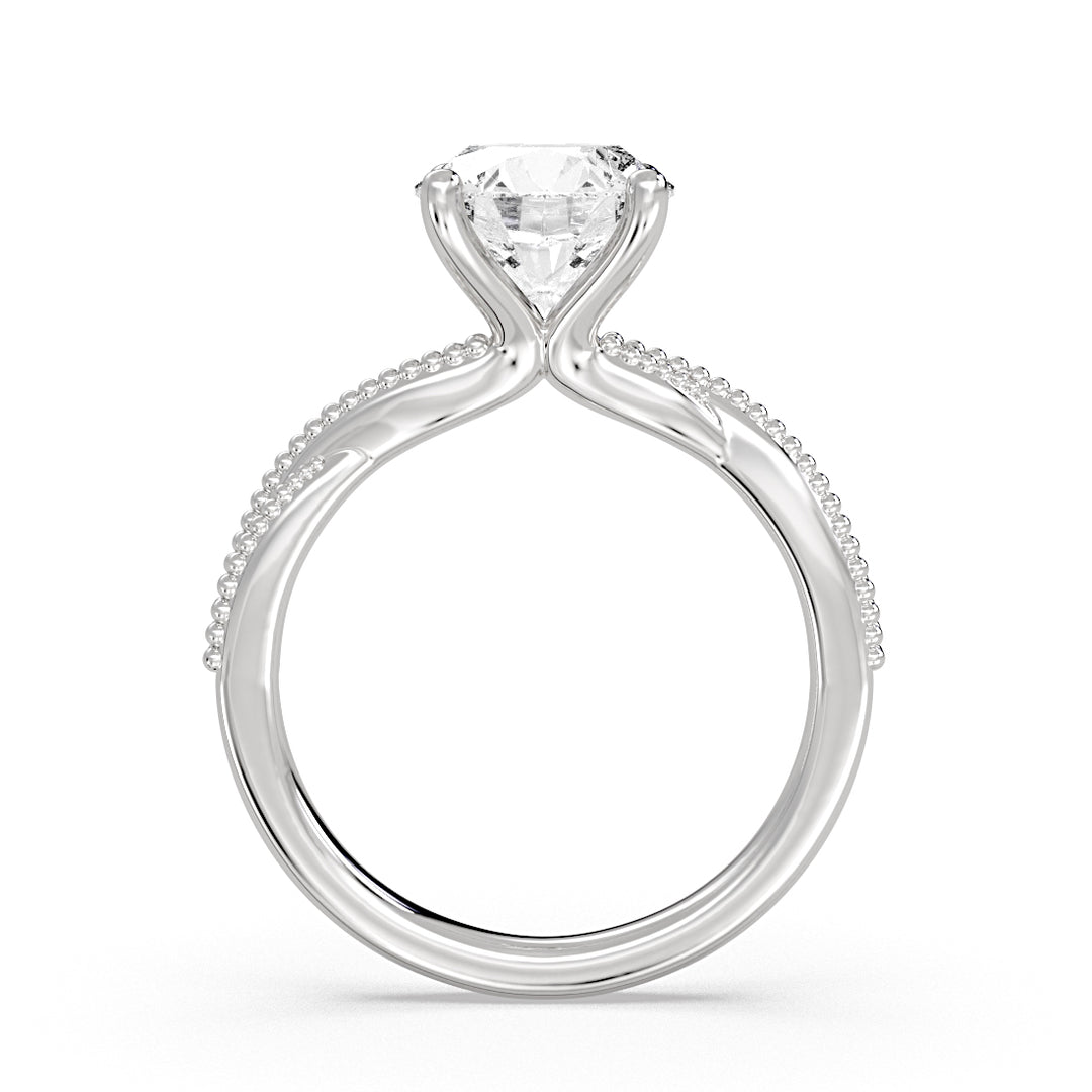 Round Cut Solitaire Milgrain Spiral Engagement Ring - Wiley