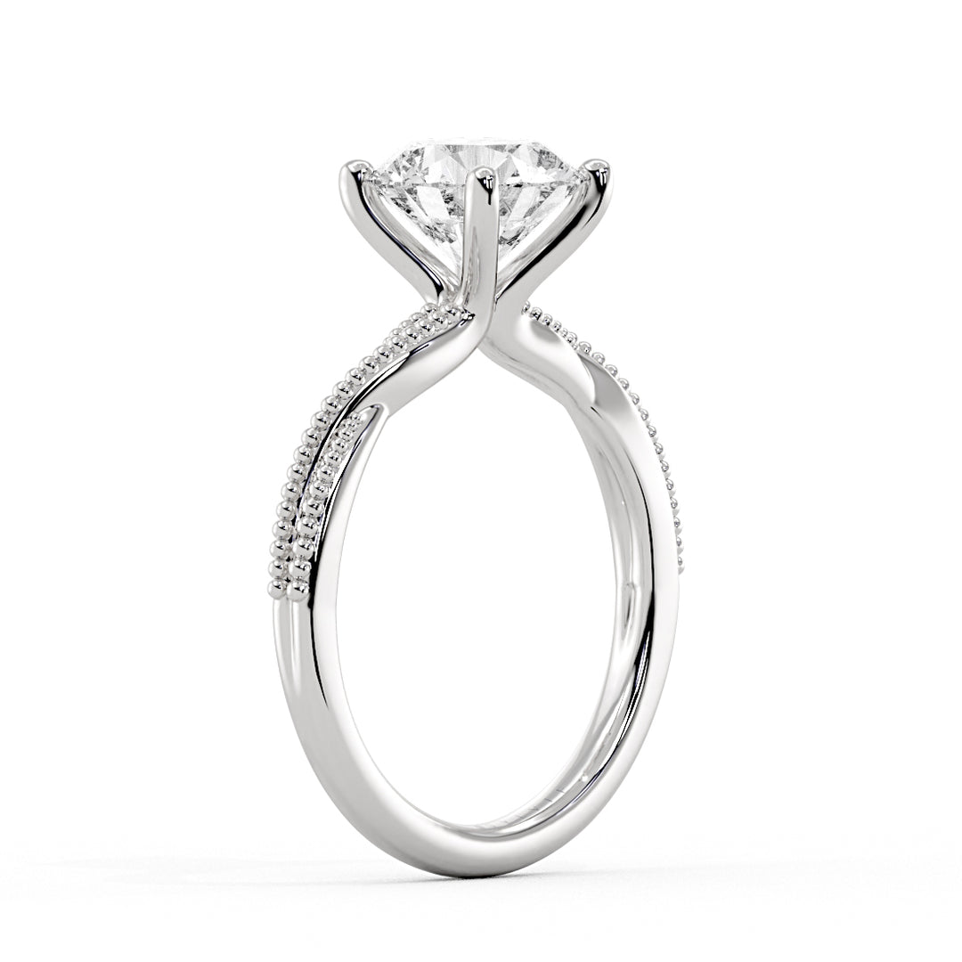Round Cut Solitaire Milgrain Spiral Engagement Ring - Wiley