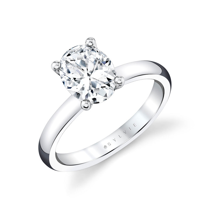 Oval Cut Wide Band Solitaire Engagement Ring - Demitra