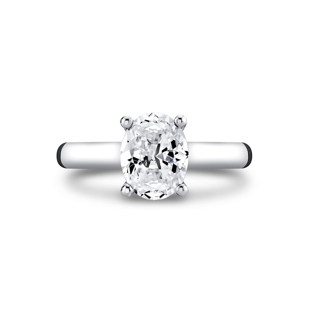 Oval Cut Wide Band Solitaire Engagement Ring - Demitra