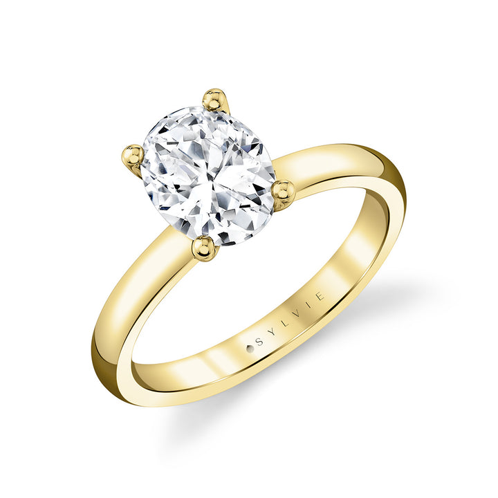 Oval Cut Wide Band Solitaire Engagement Ring - Demitra