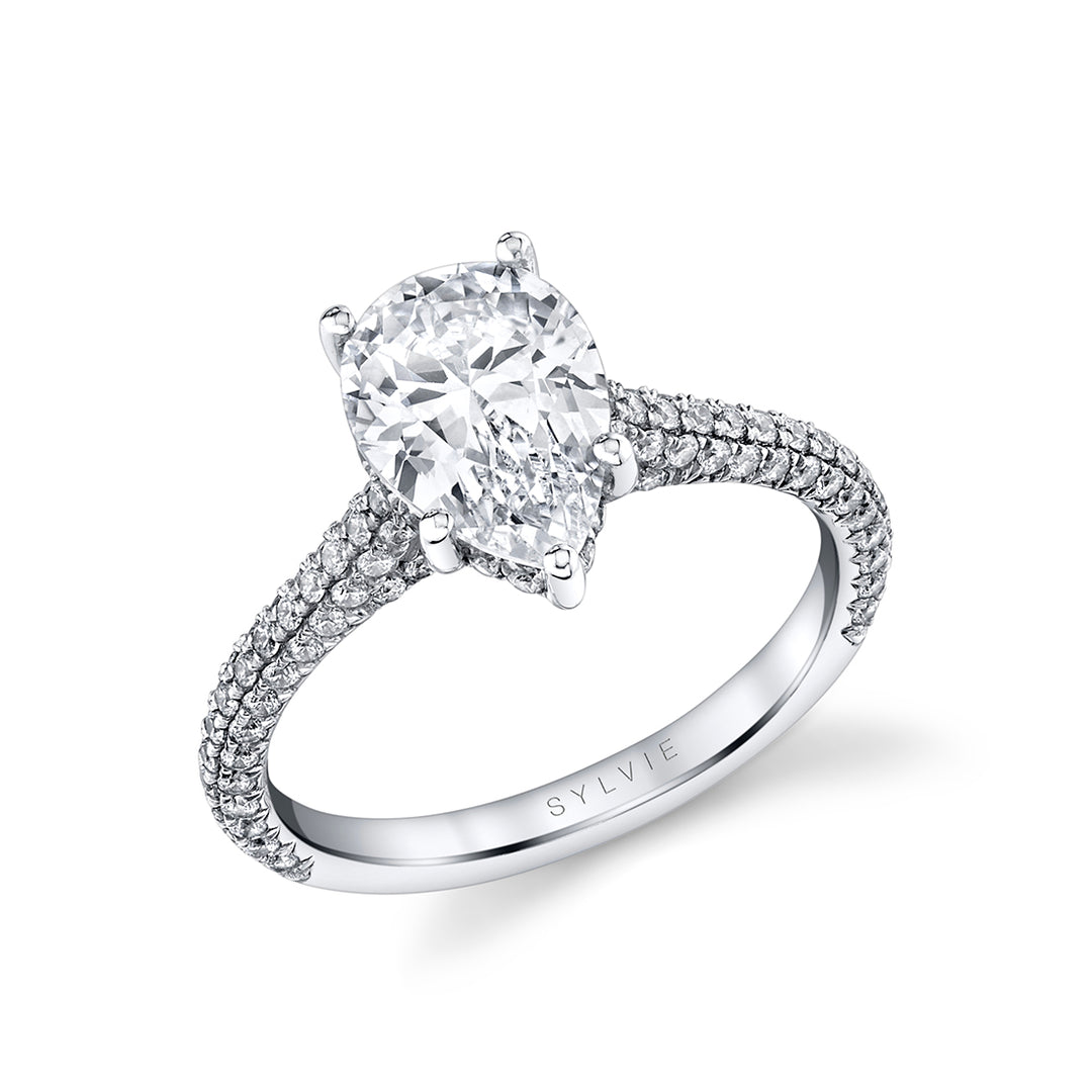 Pear Shaped Hidden Halo Pave Engagement Ring - Peighton